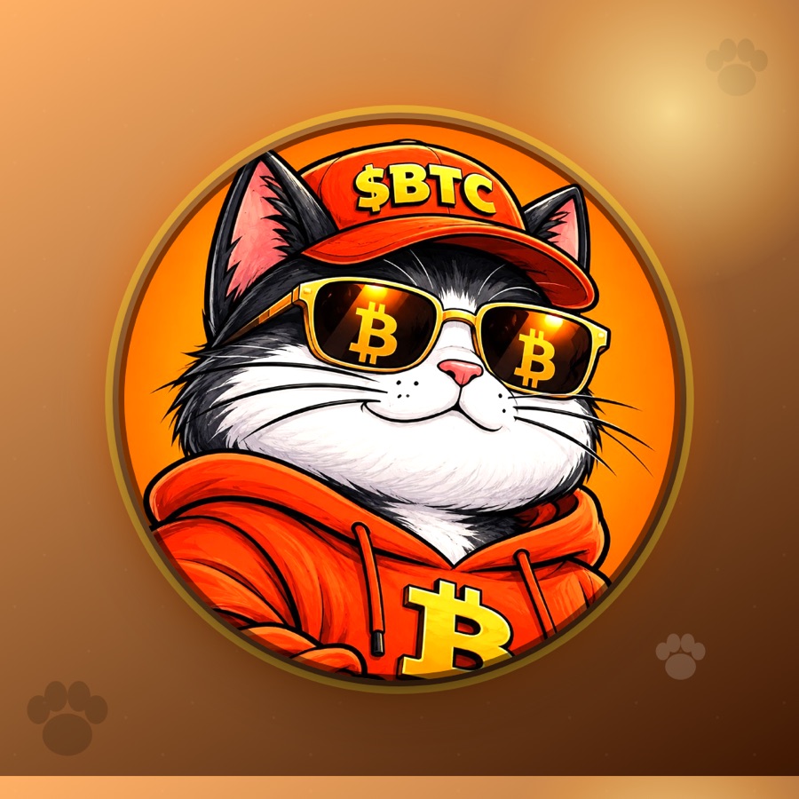 Bitty the Cat in a warm sunrise palette with the words GM, Bitty